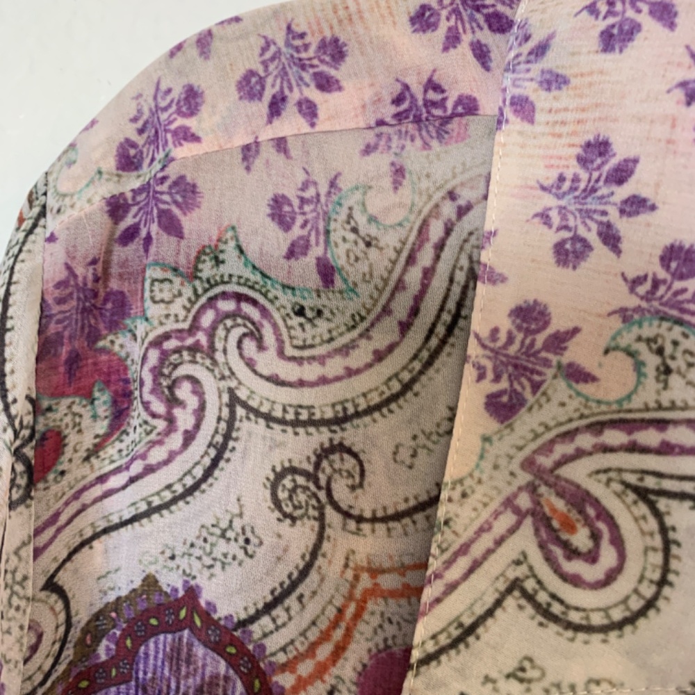SUSAN GRAVER Purple Floral Chiffon Tunic Top Size 2XP Button Up Semi Sheer Artsy - Picture 5 of 15